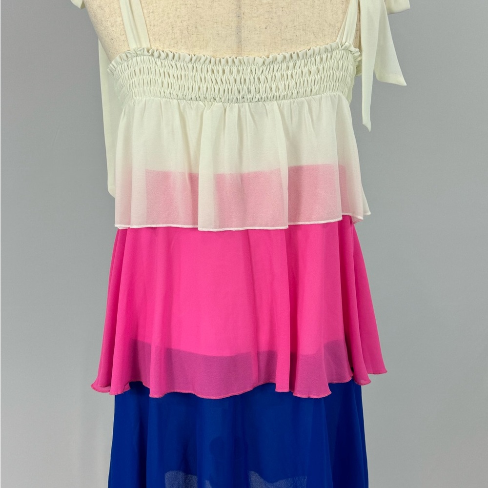 Andree’ by Unit Three Tier (White, Pink, Blue) Dress with Tie Straps. Size S
